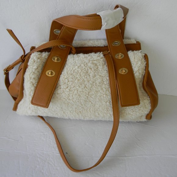House of Want HOW We Are Dynamic Top Handle Satchel SHEARLING/TAN - Picture 2 of 8
